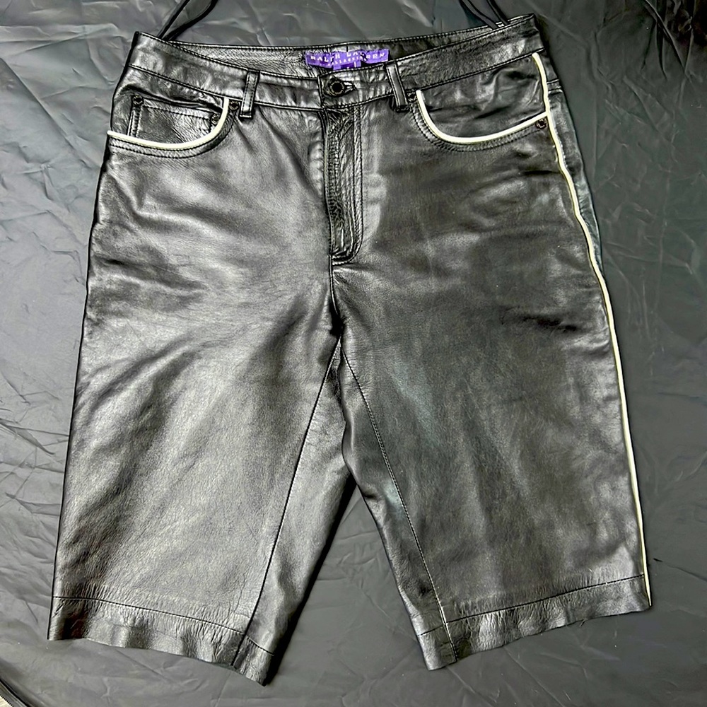 Ralph Lauren Collection Lambskin Leather Black Shorts Purple label soft vintage